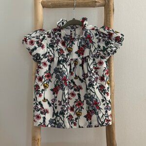 Janie and Jack White and Red Floral Blouse with Ruffled Sleeves